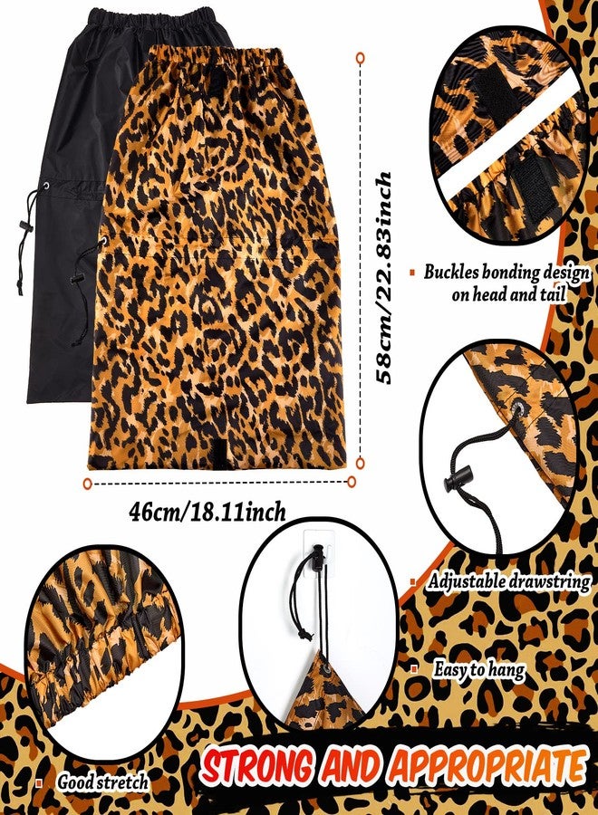 SATINIOR 2 Pcs Braid Shower Cap Jumbo Waterproof Shower Caps for Long Hair, Extra Large Adjustable Foldable Bath Caps with Drying Loop, Plastic Hair Bonnets for Women Men Dreadlocks (Black, Leopard) - Image 2