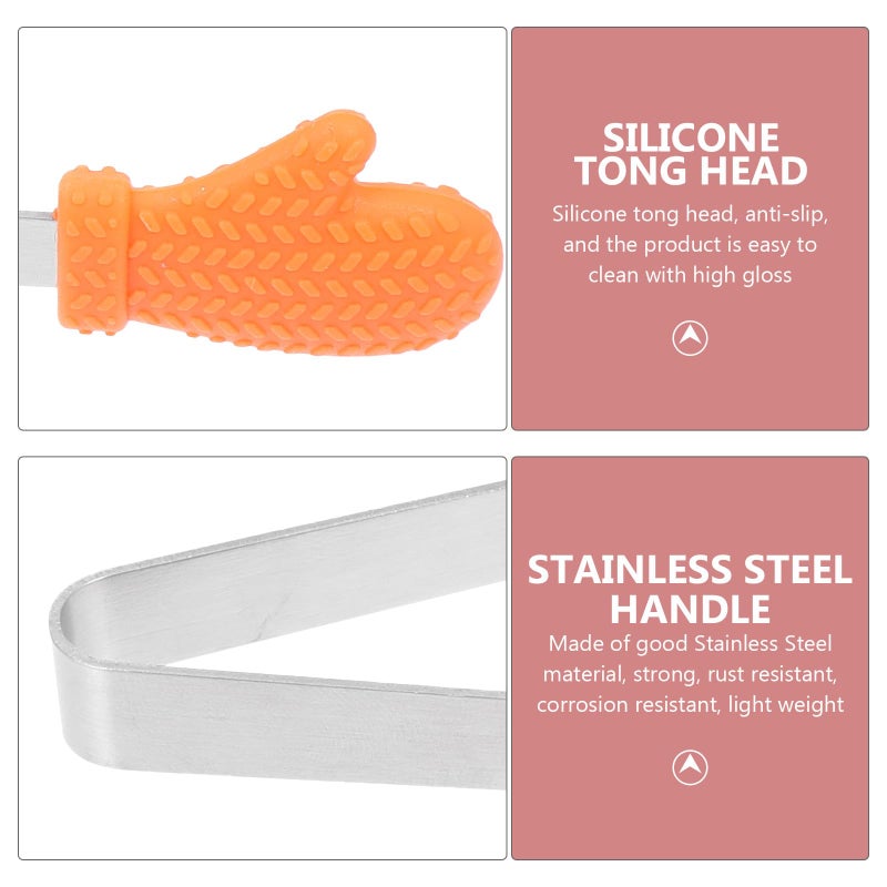 Mini Silicone Food Clips Set With Stainless Steel Ice Cube Tongs 3Pcs - Image 4
