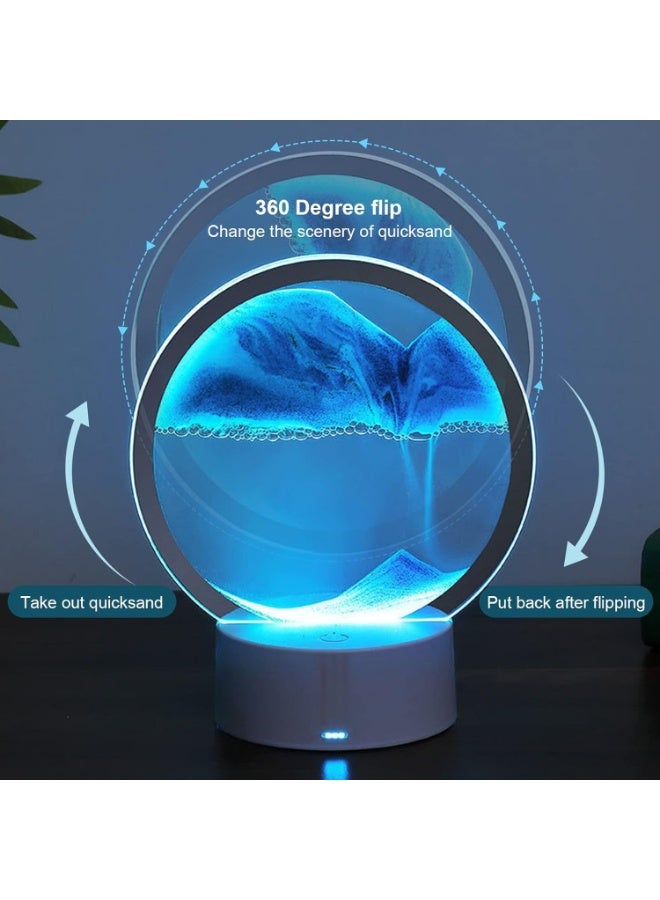 معرض الخليج مصباح رملي ثلاثي الأبعاد متحرك - مصباح طاولة LED RGB متحرك مع مشهد رملي دوار 360 درجة، وإضاءة ليلية ديناميكية على شكل ساعة رملية لتزيين المنزل والمكتب وغرفة النوم - Image 3