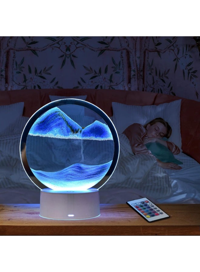 معرض الخليج مصباح رملي ثلاثي الأبعاد متحرك - مصباح طاولة LED RGB متحرك مع مشهد رملي دوار 360 درجة، وإضاءة ليلية ديناميكية على شكل ساعة رملية لتزيين المنزل والمكتب وغرفة النوم - Image 5