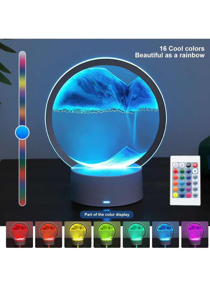 معرض الخليج مصباح رملي ثلاثي الأبعاد متحرك - مصباح طاولة LED RGB متحرك مع مشهد رملي دوار 360 درجة، وإضاءة ليلية ديناميكية على شكل ساعة رملية لتزيين المنزل والمكتب وغرفة النوم - Image 2
