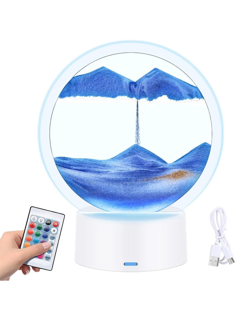 معرض الخليج مصباح رملي ثلاثي الأبعاد متحرك - مصباح طاولة LED RGB متحرك مع مشهد رملي دوار 360 درجة، وإضاءة ليلية ديناميكية على شكل ساعة رملية لتزيين المنزل والمكتب وغرفة النوم - Image 1