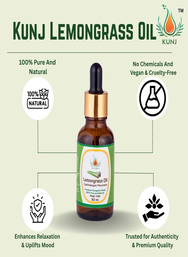 KUNJ Lemongrass Essential Oil (Cymbopogon citratus) 30ML - 100% Pure & Natural, Undiluted, Steam Distilled - Therapeutic Grade Oil for Aromatherapy, Skin Care, Hair Care & Diffuser - Image 4
