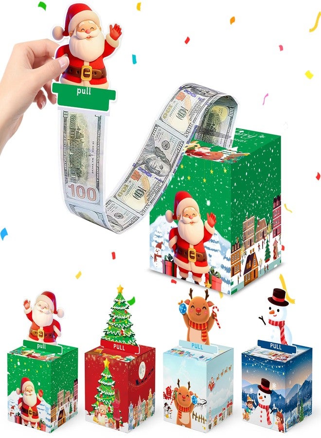 LETAAKA 4 Pack Christmas Money Box for Cash Gift Pull, Surprise Money Gift Boxes, Christmas Money Holder Box with Pull Out Card and 120 Pcs Transparent Bags, Fun Money Gift Ideas for Kids and Adults - Image 1
