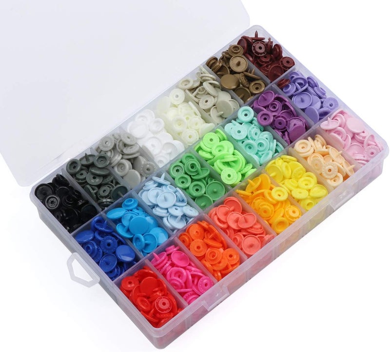 ilauke 408 Sets Plastic Snap Buttons, No-Sew T5 Snaps with Organizer Storage Case, Snap Buttons for Clothes Bibs Diapers Crafts - Image 1