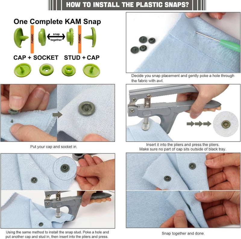 ilauke 408 Sets Plastic Snap Buttons, No-Sew T5 Snaps with Organizer Storage Case, Snap Buttons for Clothes Bibs Diapers Crafts - Image 4