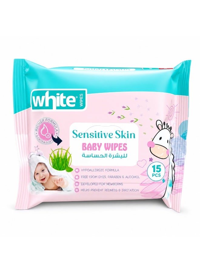 White Baby Wipes for Sensitive Skin, 15 wipes x 2 packs, 30 wipes total - Image 2