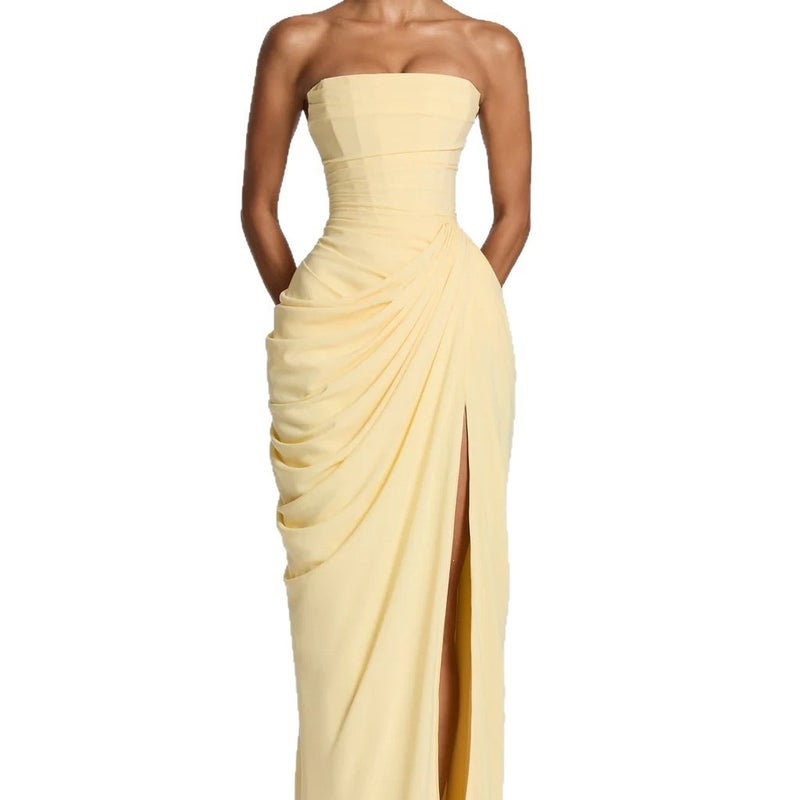 Women's Off-Shoulder Solid Color Slit Evening Dress - Image 5