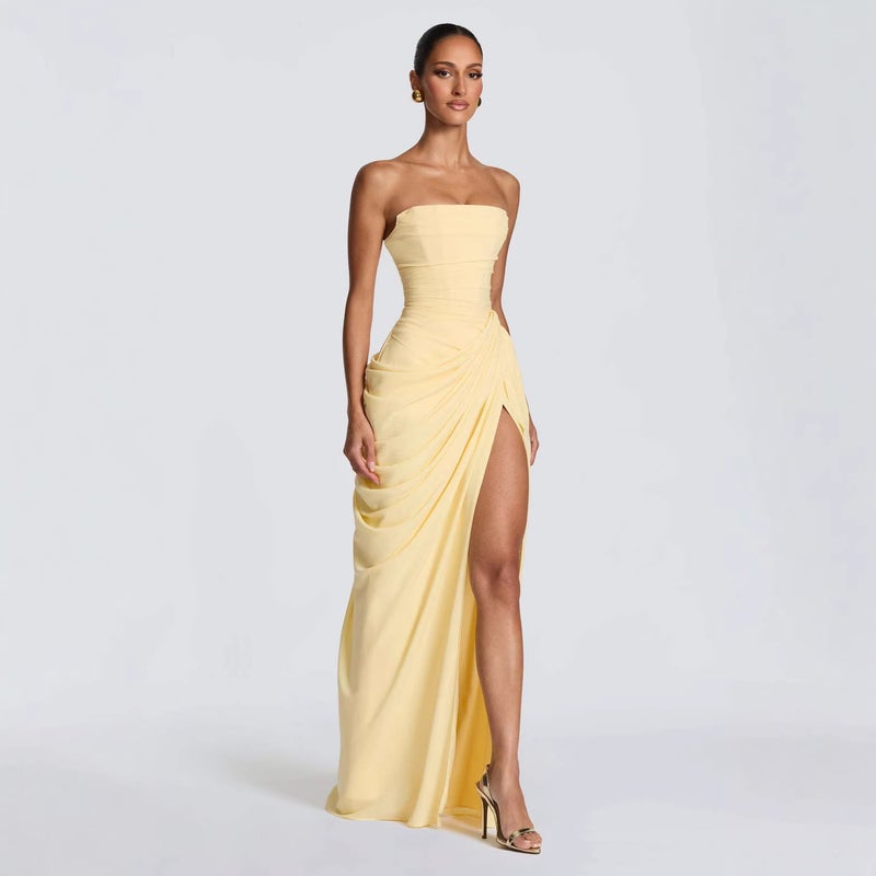 Women's Off-Shoulder Solid Color Slit Evening Dress - Image 2