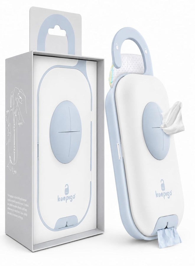 keepigo Diaper Bag Wipe Dispenser Blue | 3-in-1 Portable Diaper Caddy Organizer, Baby Wipe Holder with Disposable Bags | Baby Essentials for Newborns, Toddlers, Travel & Baby Shower Gifts