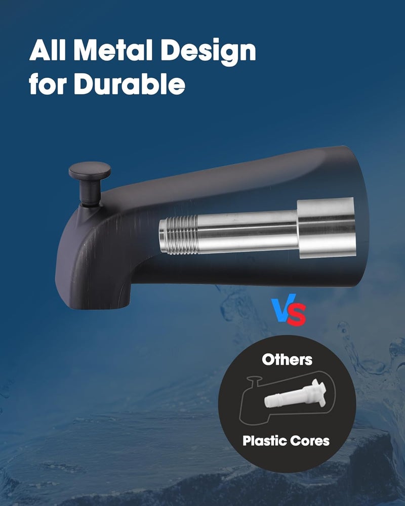 OrgCreator All Metal Bathtub Spout with Diverter, 5.3 Inch Tub Spout, Fits 1/2" Copper Slip-On and 1/2" or 3/4" IPS Threaded Pipes, Easy Lift to Switch, Leak-Free, Easy DIY Installation, Oil Rubbed Bronze - Image 4