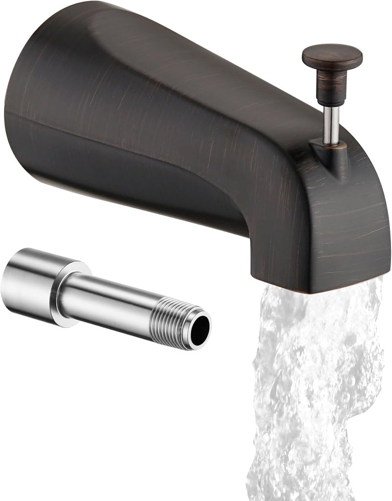 OrgCreator All Metal Bathtub Spout with Diverter, 5.3 Inch Tub Spout, Fits 1/2" Copper Slip-On and 1/2" or 3/4" IPS Threaded Pipes, Easy Lift to Switch, Leak-Free, Easy DIY Installation, Oil Rubbed Bronze - Image 1