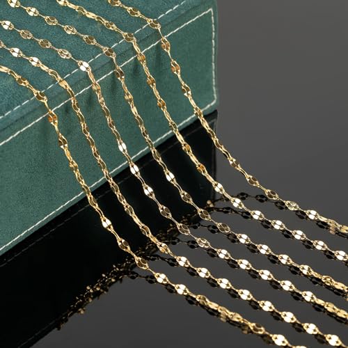 UMAOKANG 16.4 Feet Gold Plated Chain for Jewelry Making Stainless Steel Jewelry Making Chains Bulk Lip Chain Roll with Jump Rings and Lobster Clasps - Image 4