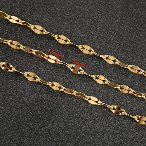 UMAOKANG 16.4 Feet Gold Plated Chain for Jewelry Making Stainless Steel Jewelry Making Chains Bulk Lip Chain Roll with Jump Rings and Lobster Clasps - Image 3