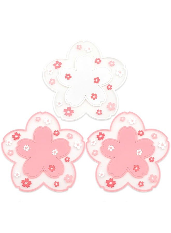 Tienyuu 2-Pack Sakura Cherry Blossom Coasters – Cute Kawaii Pink & White Flower Cup Mats, Anti-Skid PVC Drink Coasters for Desk, Table, Tea Mug – Aesthetic Home & Office Decor - Image 1
