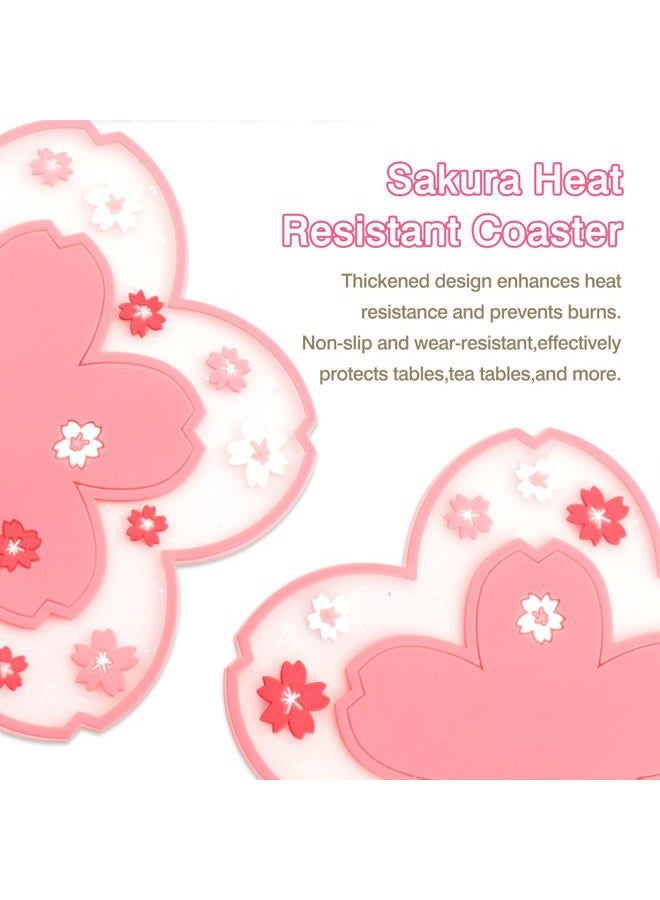 Tienyuu 2-Pack Sakura Cherry Blossom Coasters – Cute Kawaii Pink & White Flower Cup Mats, Anti-Skid PVC Drink Coasters for Desk, Table, Tea Mug – Aesthetic Home & Office Decor - Image 2