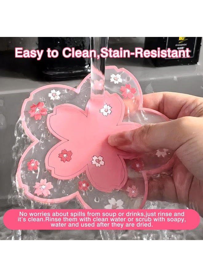 Tienyuu 2-Pack Sakura Cherry Blossom Coasters – Cute Kawaii Pink & White Flower Cup Mats, Anti-Skid PVC Drink Coasters for Desk, Table, Tea Mug – Aesthetic Home & Office Decor - Image 4