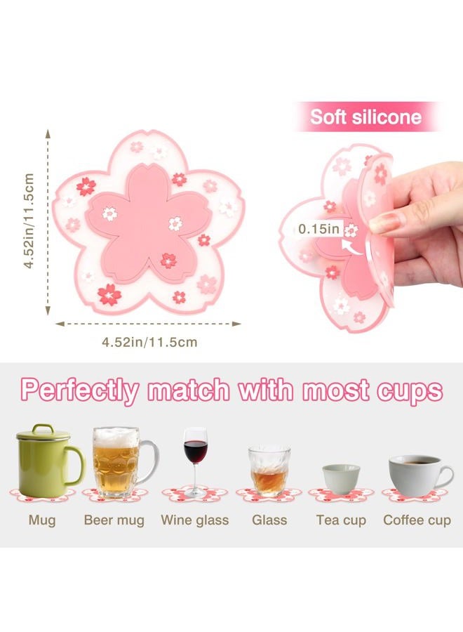 Tienyuu 2-Pack Sakura Cherry Blossom Coasters – Cute Kawaii Pink & White Flower Cup Mats, Anti-Skid PVC Drink Coasters for Desk, Table, Tea Mug – Aesthetic Home & Office Decor - Image 3