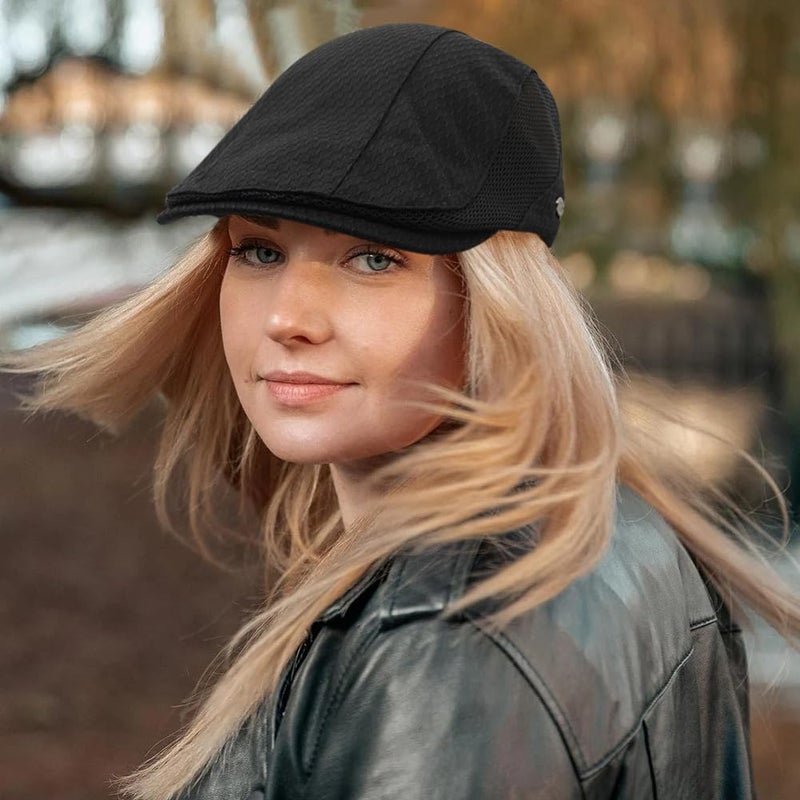 Taidor Mesh Cap Breathable Summer Newsboy Hat Adjustable Beret Ivy Cap Irish Cabbie Driving Fishing Hats Black - Image 3