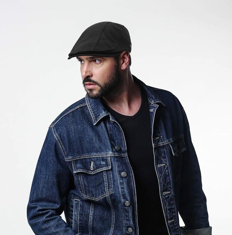 Taidor Mesh Cap Breathable Summer Newsboy Hat Adjustable Beret Ivy Cap Irish Cabbie Driving Fishing Hats Black - Image 2