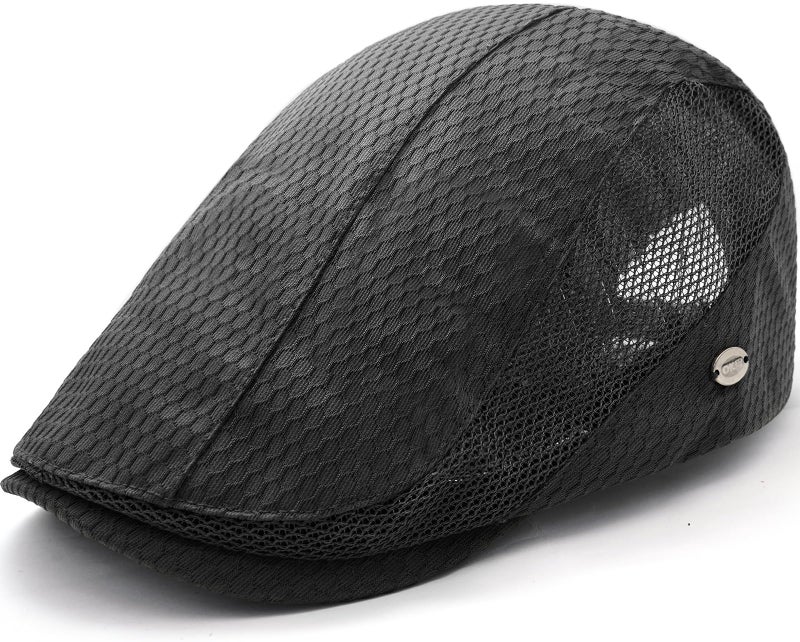 Taidor Mesh Cap Breathable Summer Newsboy Hat Adjustable Beret Ivy Cap Irish Cabbie Driving Fishing Hats Black - Image 1