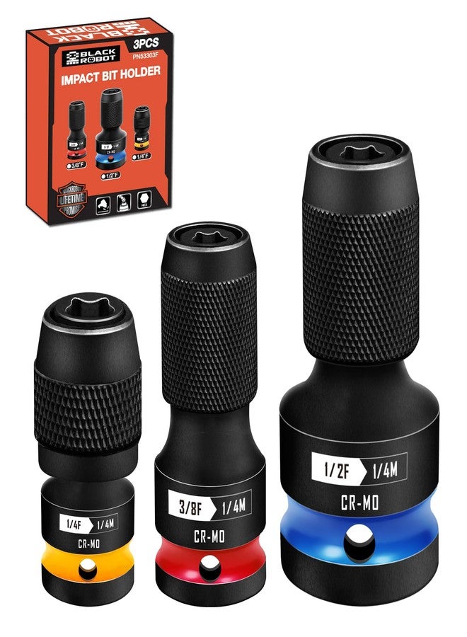 BLACKROBOT 3PCS Quick Release Impact Bit Holders 1/2 3/8 1/4-Inch Square Drive to 1/4-Inch Hex Socket Adapter, CR-MO Steel, Impact Wrench Ratchet Use - Image 1