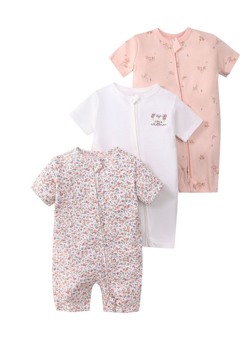 CICILADY Baby 3-Pack Short-Sleeve Onesies Bodysuit Baby Boy Girl Cotton Short Sleeve Zipper Rompers Infant 2-way Zippers Comfy Summer Jumpsuit
