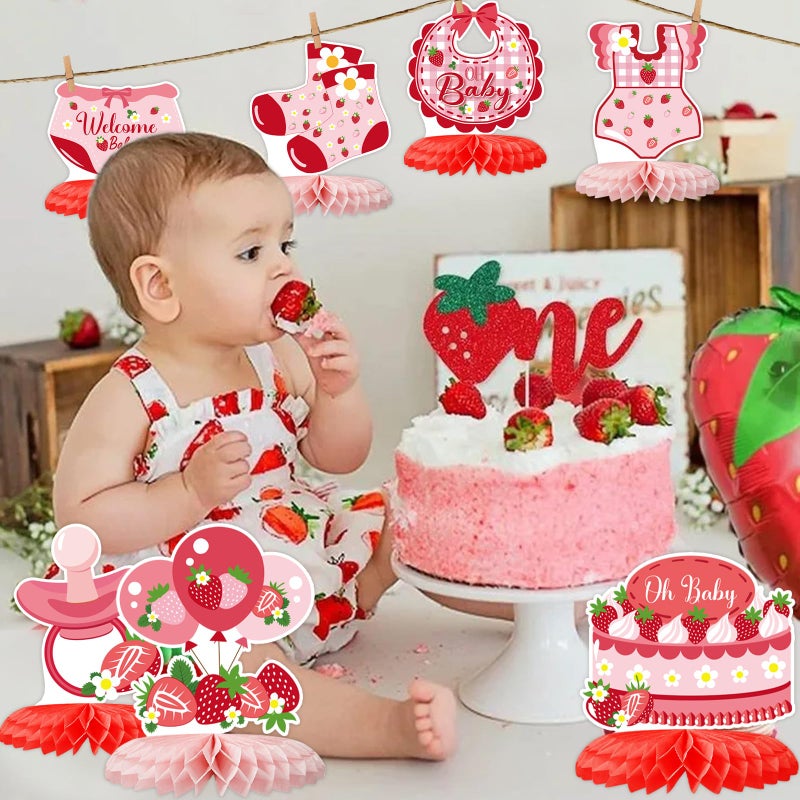 ZCPTZ Strawberry Baby Shower Decorations,12 PCS Berry Sweet Baby Shower Honeycomb Centerpiece,Strawberry Theme Birthday Party Table Topper Decor for Party Supplies - Image 5