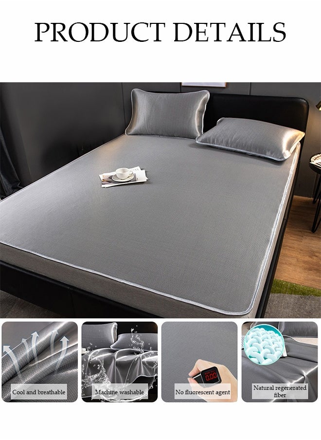 DUNISO 3-piece Cooling Bedding Set with 2 Pillowcases:Ice Silk Sheets & Latex Mattress Pad for Hot Climate,Breathable Sheets,Summer Night Sweat Relief,150*200cm,Light Grey  - Image 5