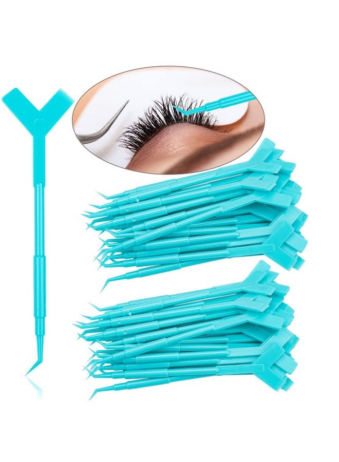 Mekupeu 50 Pcs Y Shape Eyelash Brush Eyelash Lift Brush Makeup Beauty Tool For Lash Graft Brush Eyelash Extension Cleanup Supplies (Blue) - Image 3