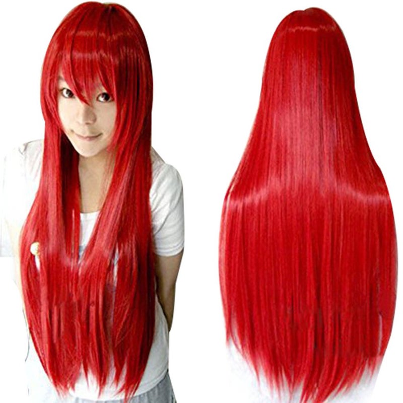 ANOGOL Hair Cap32Inch80cm Red Wigs For Women Halloween Costumes Peluca Roja Larga Straight Wig Colored Wigs For Anime Cosplay Party Long Red Wig With Bangs Cosplay Wig