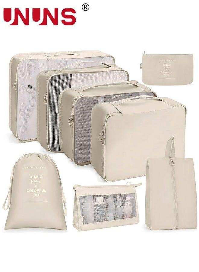 UNUNS Packing Cubes,8 Pack Travel Luggage Organizers Storage Bags For Travel,Various Sizes Cubes Suitcases,Travel Accessories Essentials,Light Carry On Suitcases,Beige  - Image 1