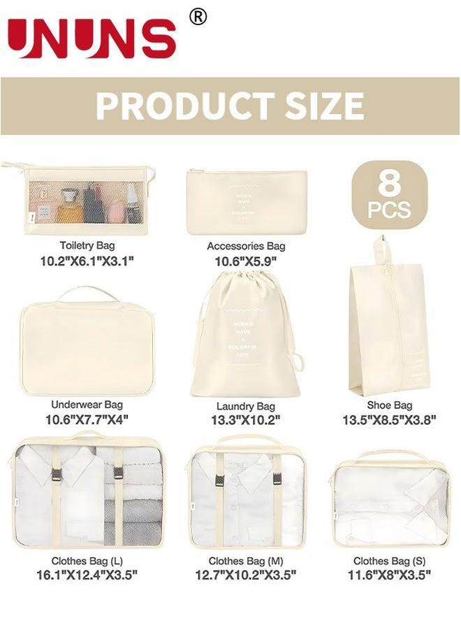 UNUNS Packing Cubes,8 Pack Travel Luggage Organizers Storage Bags For Travel,Various Sizes Cubes Suitcases,Travel Accessories Essentials,Light Carry On Suitcases,Beige  - Image 2