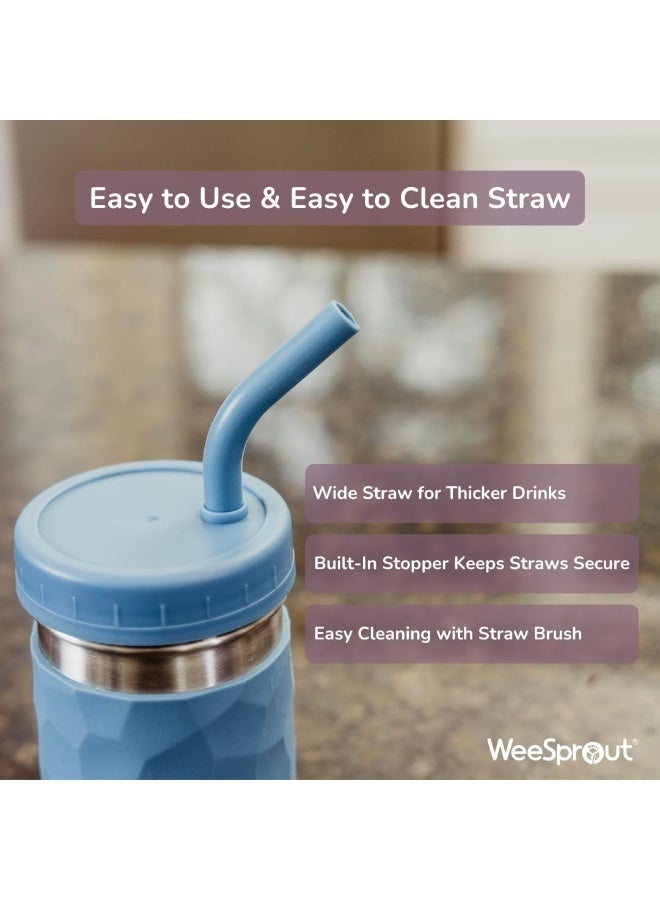 WeeSprout أكواب شرب WeeSprout 2 في 1 للأطفال، كوب تامبلر من الفولاذ المقاوم للصدأ، مثالي للعصائر، مع مصاصات سيليكون مع سدادات، وأغطية بلاستيكية مميزة، وأكمام سهلة الإمساك، مجموعة من 4 أكواب آمنة في غسالة الصحون للأطفال - Image 2