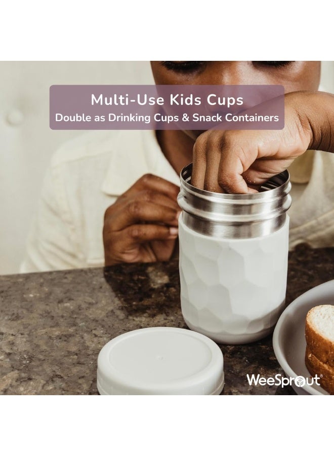WeeSprout أكواب شرب WeeSprout 2 في 1 للأطفال، كوب تامبلر من الفولاذ المقاوم للصدأ، مثالي للعصائر، مع مصاصات سيليكون مع سدادات، وأغطية بلاستيكية مميزة، وأكمام سهلة الإمساك، مجموعة من 4 أكواب آمنة في غسالة الصحون للأطفال - Image 5