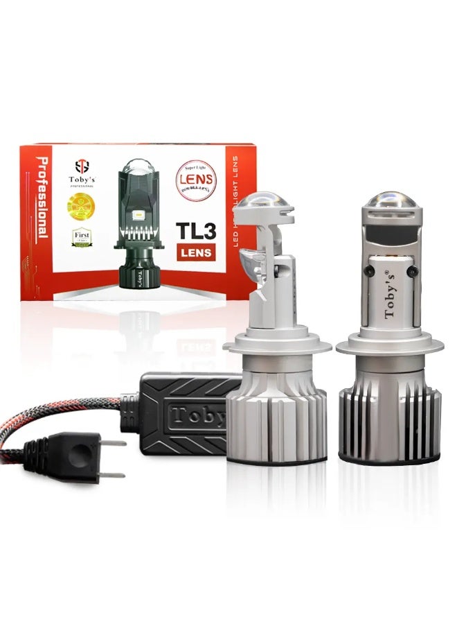 توبيز مصابيح أمامية LED جديدة من Tobys TL3 H7 مع عدسة جهاز عرض صغير، شعاع عالي/منخفض، تيار مستمر 12 فولت، 6500 كلفن، ضوء أبيض - Image 1