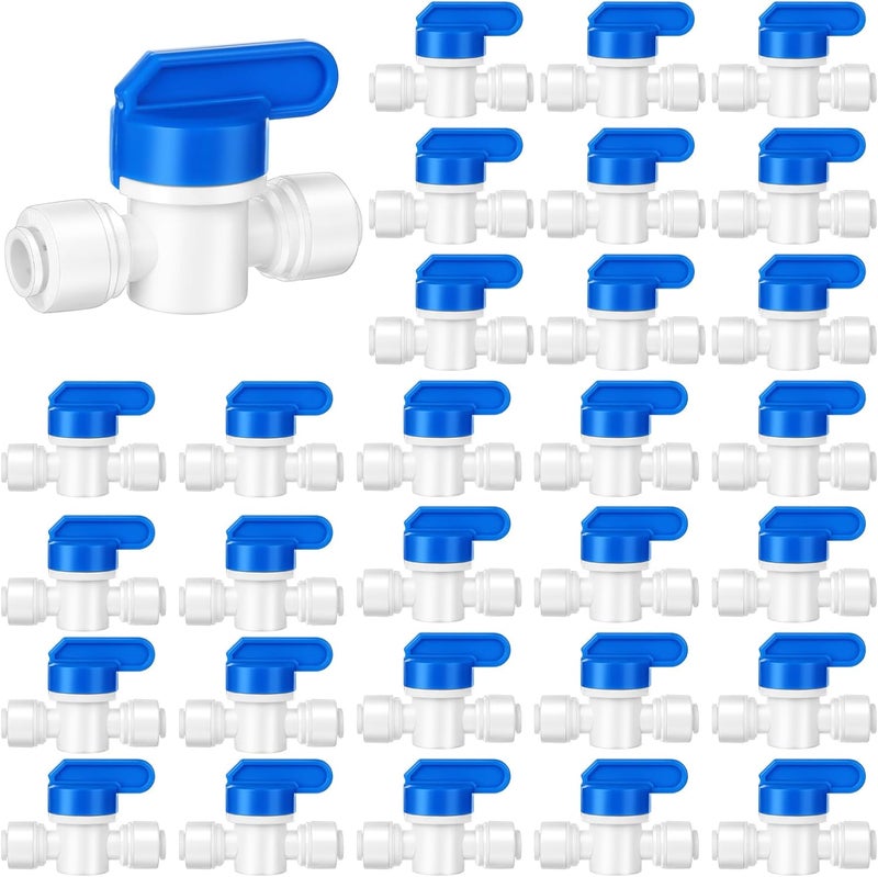 Glooglitter 30 Pcs 1/4" Drip Irrigation Tee Connectors for Tube Quick Connect Parts Fittings for 1/4 Inch(6.35mm) Irrigation Tubing or Sprinkler(White,Shut Off Ball Valve) - Image 1