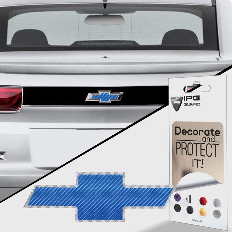 IPG Compatible with 20102013 Camaro LS LT RS SS Rear Emblem Overlay Decal Stickers Emblem Stickers Set Blue Carbon Fiber with Silver Carbon Outline