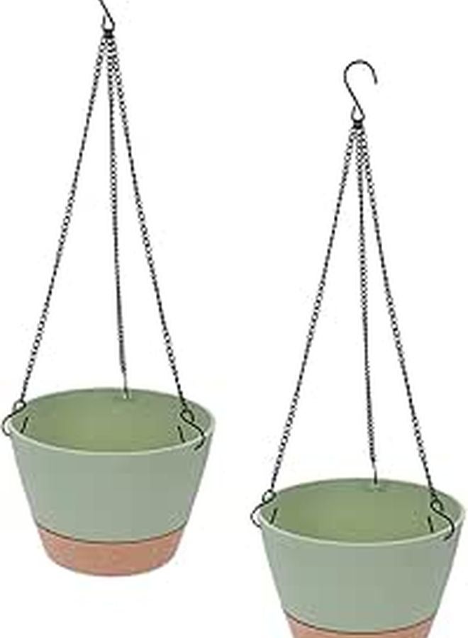 2 Pack 8 Inch Plastic Hanging Planters with Drainage Holes for Indoor Outdoor Balcony Garden Decor - Image 1