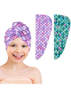 WAWSAM 2 Pack Kids Hair Drying Towels Girls Unicorn Wet Hair Towel Quick Dry Twisty Hair Towels (Green + Purple Mermaid)  - Image 1