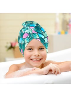 WAWSAM 2 Pack Kids Hair Drying Towels Girls Unicorn Wet Hair Towel Quick Dry Twisty Hair Towels (Green + Purple Mermaid)  - Image 2