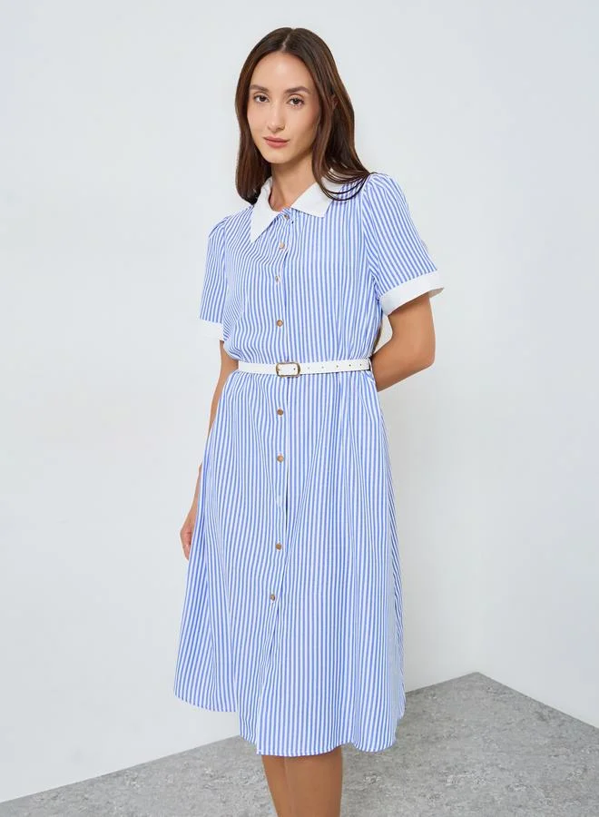 Take Two Women Striped Knee Length Shirt Dress