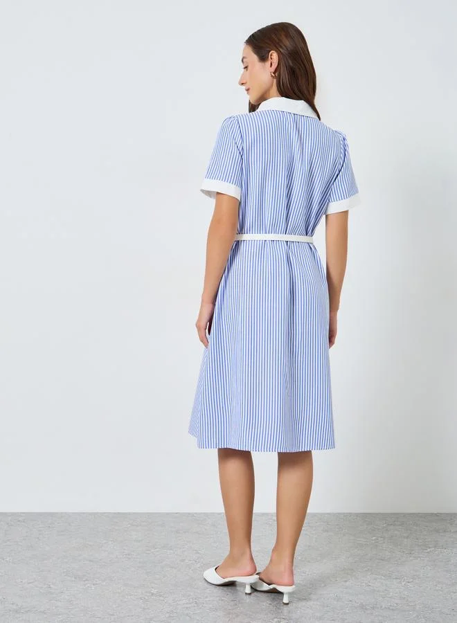 Take Two Women Striped Knee Length Shirt Dress