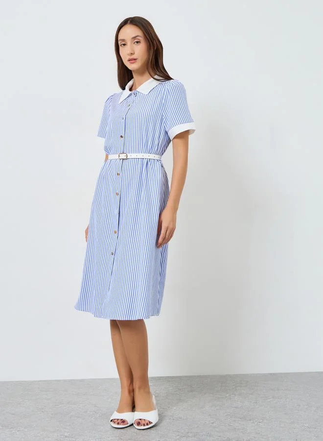 Take Two Women Striped Knee Length Shirt Dress