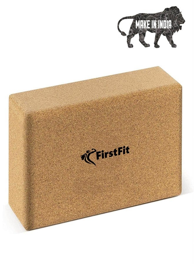 FirstFit Premium Eco Conscious Yoga Block, Natural Cork Heavy Yoga Brick, Wrist Support Wedge, Comfortable Contoured Edges, Exercise Accessories for Women & Men - Pack 1 - Image 1