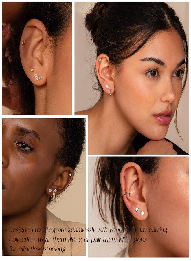 Staligue 21 Pairs Surgical Steel Flat Back Earrings Set for Women Men Hypoallergenic 20G Stainless Steel Stud and Hoops Earrings for Sensitive Ears Small Cz Heart Star Moon Opal Cartilage Earrings - Image 5