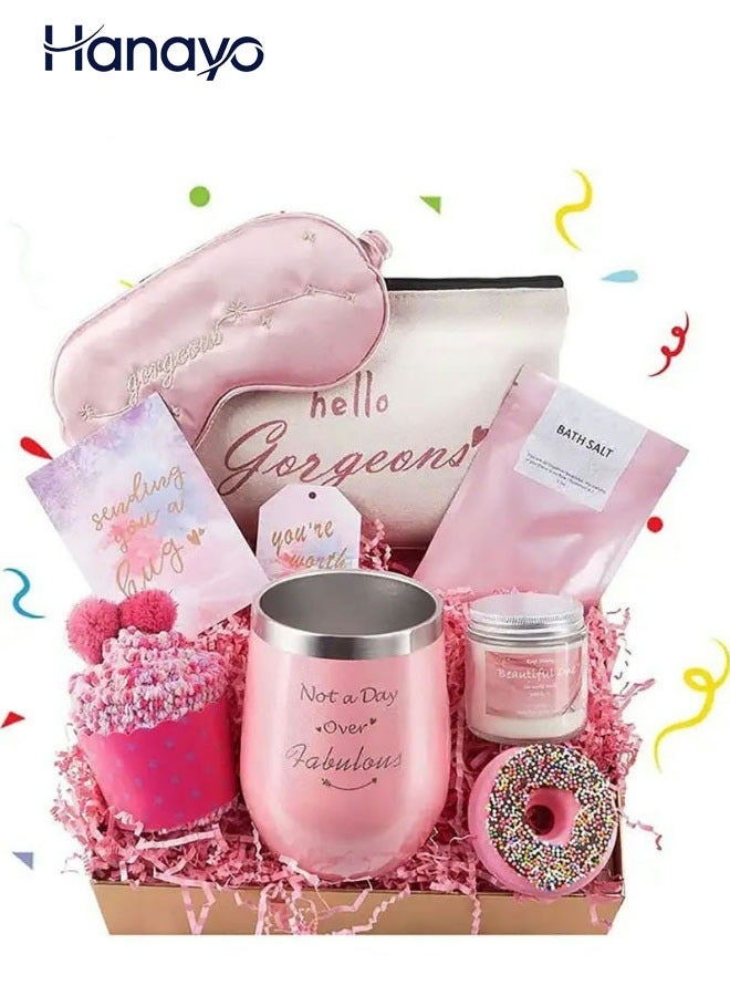 Hanayo Gifts for Women Spa Gift Set for Ladies 8PCS Spa Gift Basket Set with Gift Box Unique Birthday Gifts Relaxation Bath Gift Set for Wife and Best Friend(Pink) - Image 1