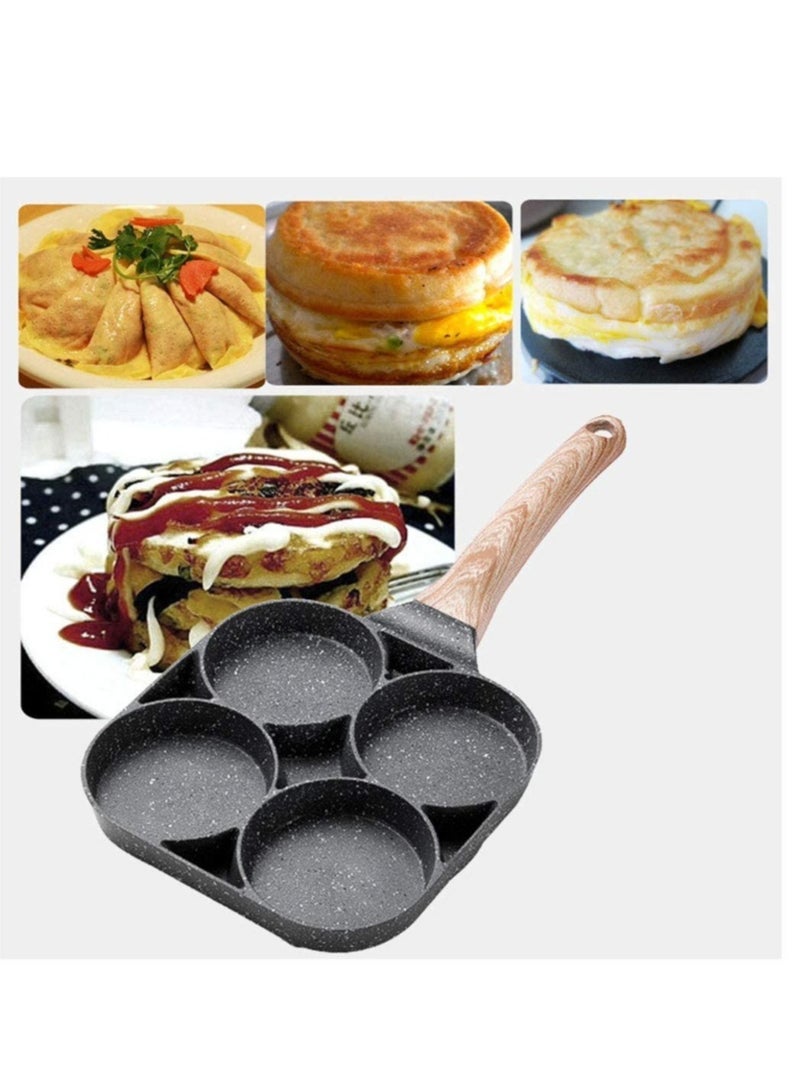 ELTRAZONE 4 Hole Omelet Pan for Burger Eggs Ham Pancake Maker Wooden Handle Frying Pot Non-Stick Cooking Breakfast - Image 2