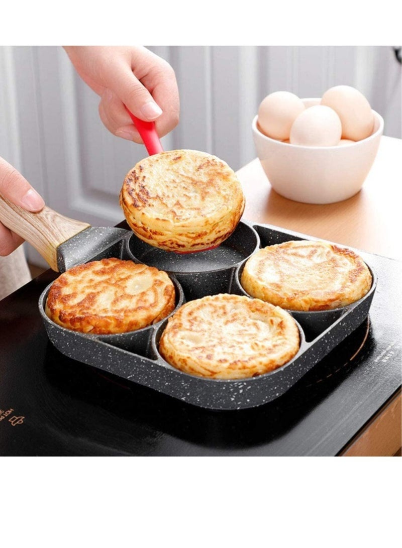 ELTRAZONE 4 Hole Omelet Pan for Burger Eggs Ham Pancake Maker Wooden Handle Frying Pot Non-Stick Cooking Breakfast - Image 3