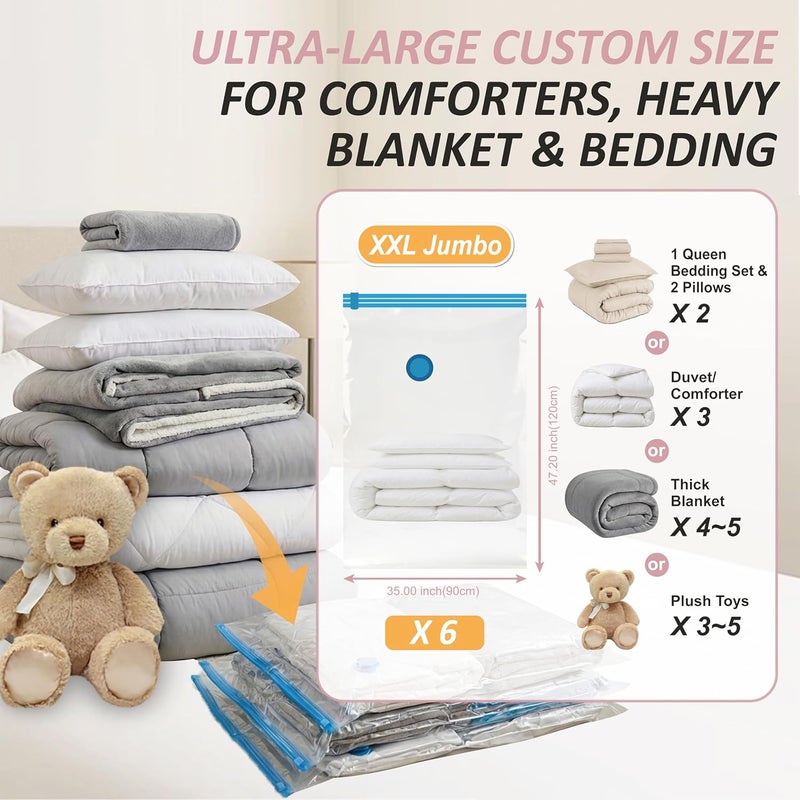 Cozy Essential Vacuum Storage Bags, 80% Compression Vacuum Seal Space Saver Plastic Packaging Bags for Clothes, Blankets, Pillow, Bedding, Comforters, Sealer Clothing Storage,6 XXL Jumbo - Image 3